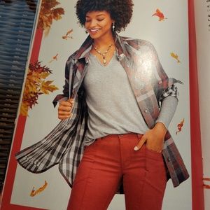 CAbi flannel shirt, Medium, red/gray plaid